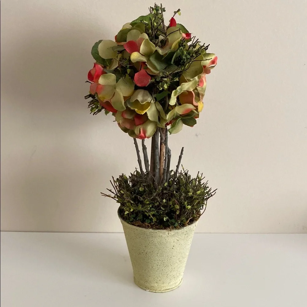 Floral Topiary in Cream Pot hydrangea boxwood accent faux floral cottagecore